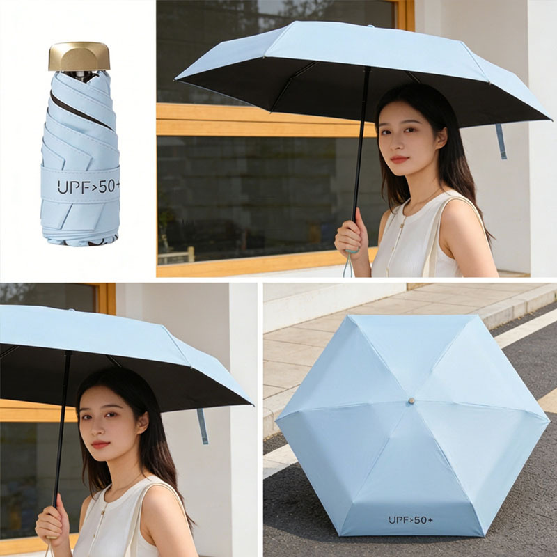 Sombrilla Plegable de Cinco Pliegues Vinilo, Protección UV Anti-Solar para Lluvia y Sol image 6