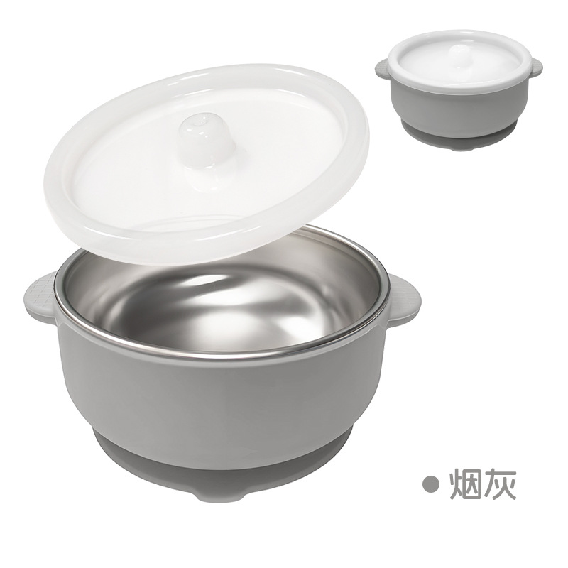 Cuenco de acero inoxidable Amazon 304 con tapa antipolvo Cuenco de silicona para niños con ventosa