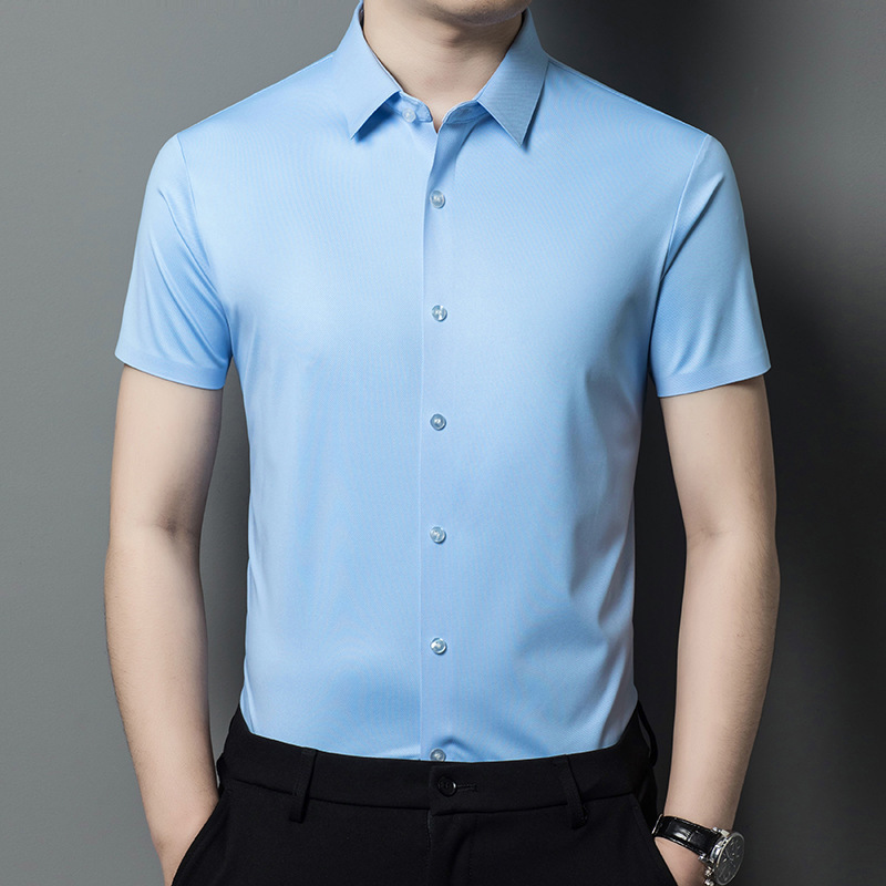 Men's Silk Shirt for Business Casual Wear, Versatile Workwear, Wrinkle-Free, Seamless, Anti-Wrinkle Men's Shirt
