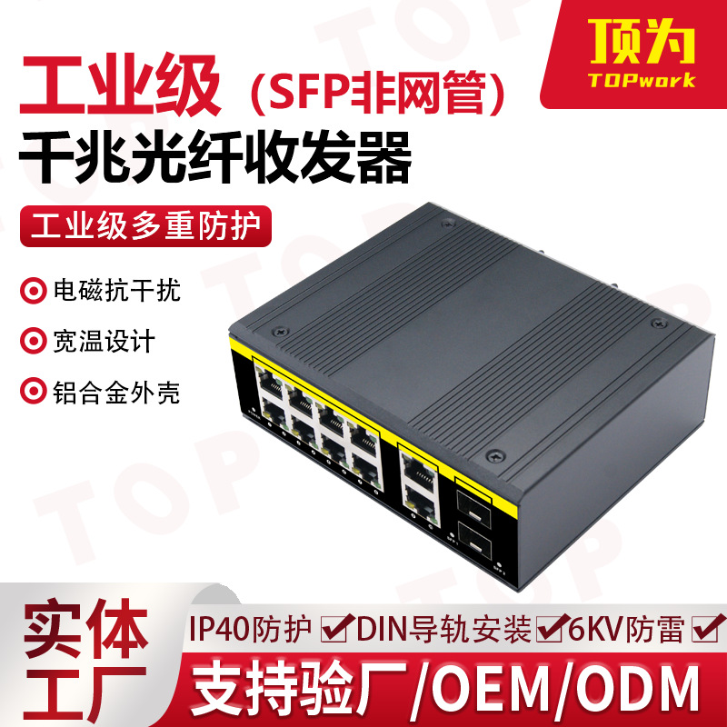 顶为千兆工业收发器SFP非网管型工业交换机导轨式光纤收发器