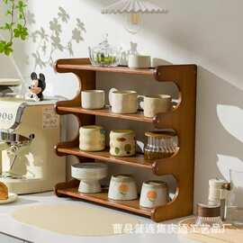 现代简约家用木制置物架多用途木质杯子收纳架多层客厅实木收纳架