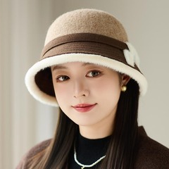 秋冬新款毛呢渔夫帽子女保暖优雅英伦复古盆帽礼帽气质百搭韩版潮