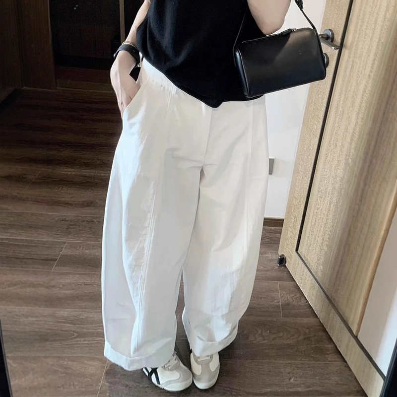 Chao class recommend! Minimalist White Scimitar Casual Pants Women's Summer New Loose Straight Wide Leg Lantern Pants