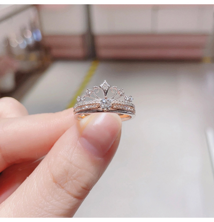 10g Weight Artificial Diamond Inlay Material Modern Style Crown Copper Plating Inlay Artificial Diamond Rings
