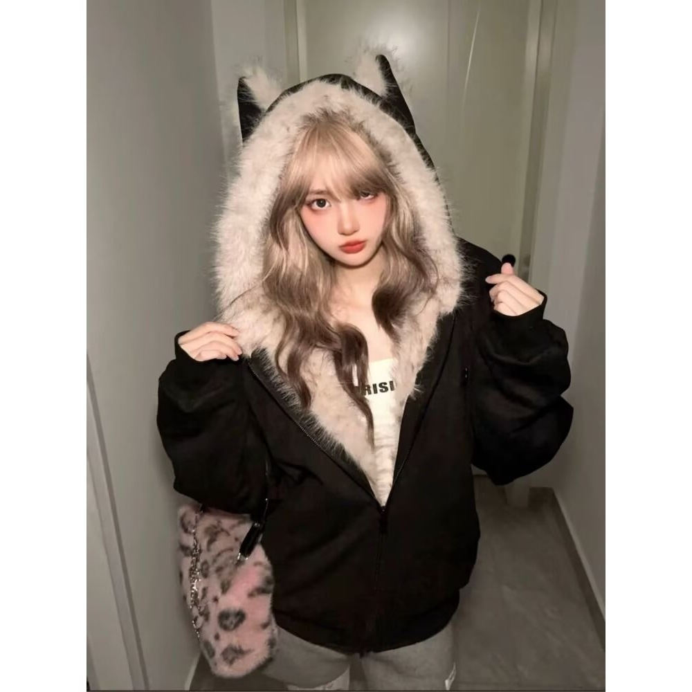 外套还小杭没冬季座山雕保暖棉衣毛领吃饱加厚兔耳男女原创麂皮绒