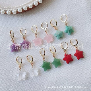跨境新品小星星天然水晶耳坠保色迷你五角星刻面紫水晶天河石耳环