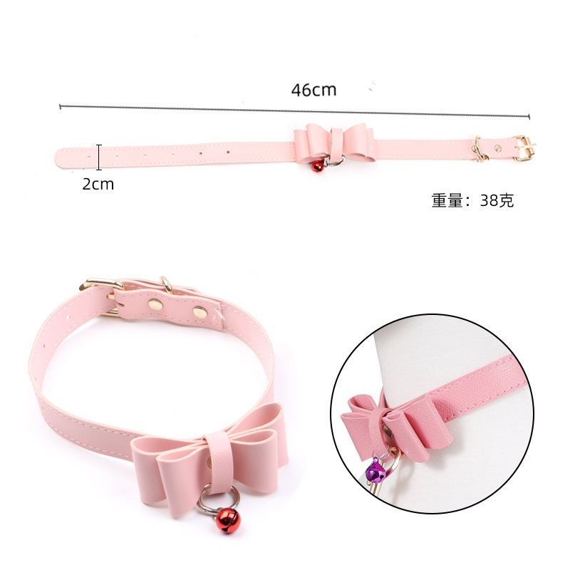 PU Bow Collar and Leash Set with Bell, SM Bondage Training Prop — detail image 1