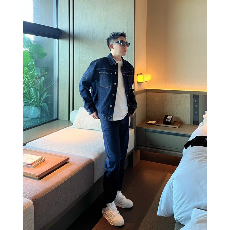 秋季高品质时尚潮流简约百搭复古美式长袖男士夹克牛仔裤休闲套装|undefined