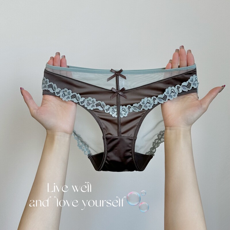 Silk Satin Ballet ~ Pure Sexy Bow Satin Lace Underwear Women's Low Waist Temptation Sheer Briefs