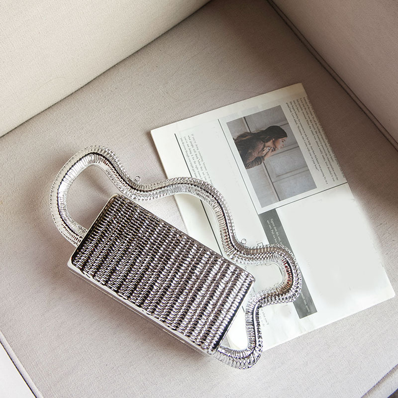 Trendy Metallic Woven Basket-Style Square Mini Bag - Niche Designer Creative Evening Clutch - Thumbnail 3