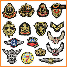 黑狐制服jk微章电脑绣花标熨烫衣服装饰章仔刺绣布贴金丝绣补丁贴