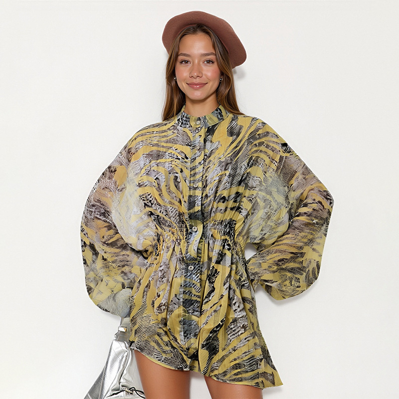 Beach Vibe Chiffon Short Dress 2026 Spring New Fashion Printed Long-Sleeve Vacation Loose Long-Sleeve Dress for Women Beach Vibe Chiffon Short Dress 2026 Spring New Fashion Printed Long-Sleeve Vacation Loose Long-Sleeve Dress for Women