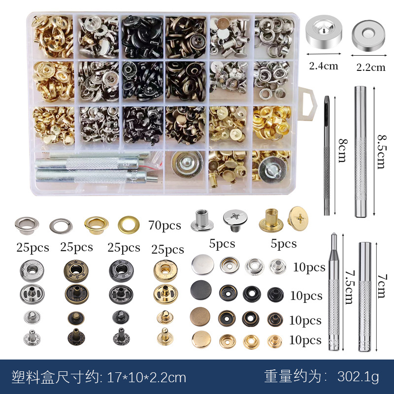 Metal transfronterizo de cuatro cierre remache + conjunto de herramientas de montaje 633 botones chaqueta vaqueros chaqueta de plumón redonda