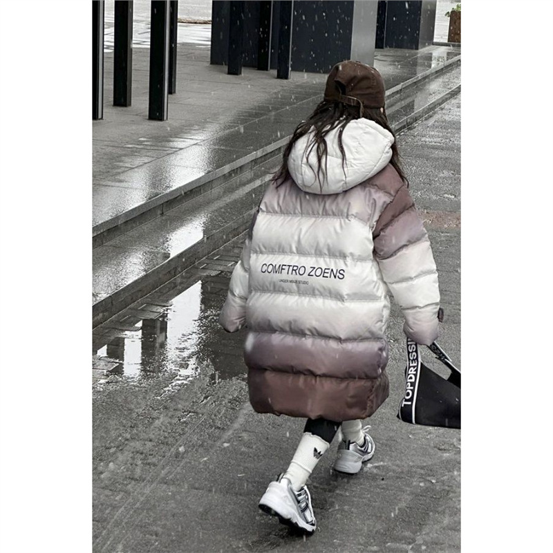 苏黎世家女童长款过膝羽绒服宝宝韩版洋气白鸭绒渐变时髦外套大童