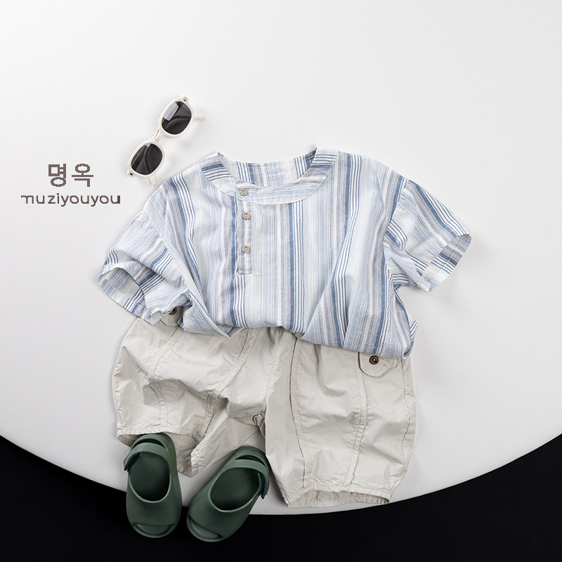 Camiseta Mori coreana de algodón para niños 2025 verano nuevo estilo para hombres y mujeres camisa de bebé de manga corta chaqueta delgada ropa para niños de moda