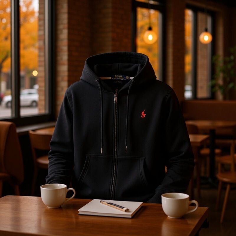 Dropshipping Rl Trendy Brand Polo Foreign Trade Men's Casual Zipper Solid Color Embroidered Pony Logo Cardigan Hooded Sweatshirt