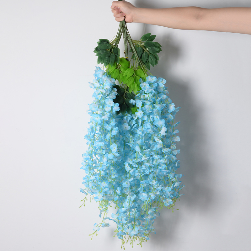 Flores de simulación 6 hojas de cifrado wisteria petal de feijano flor de arco de boda decoración de flores falsas de caña violeta