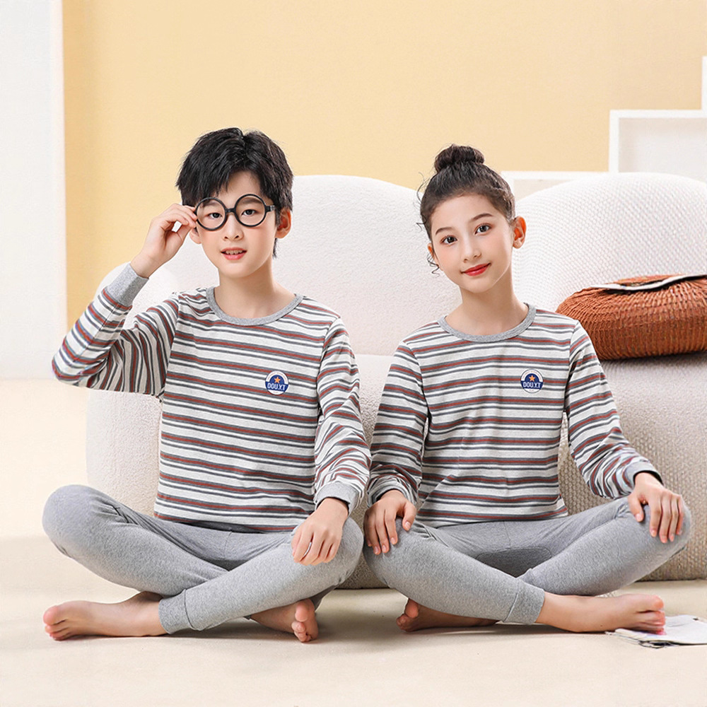 New Children's Pajamas Boys' Pure Cotton Underwear Set Girls' Baby Autumn Clothes and Pants Toddler Base Cotton Thermal Shirt