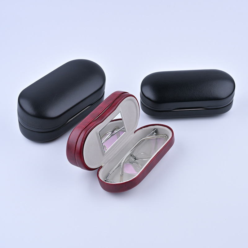 Extra-Large Double-Layer Glasses Case, Shiny Leather, Portable, Pressure-Resistant, Multifunctional Storage Box for Sunglasses and Prescription Glasses