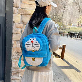 新款蓝胖子毛绒双肩包可爱卡通少女背包儿童大容量书包公仔玩偶包