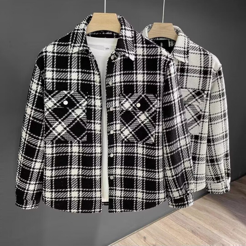 Light mature style houndstooth woolen coat men's and women's spring and autumn loose all-matching trendy Korean-style jacket