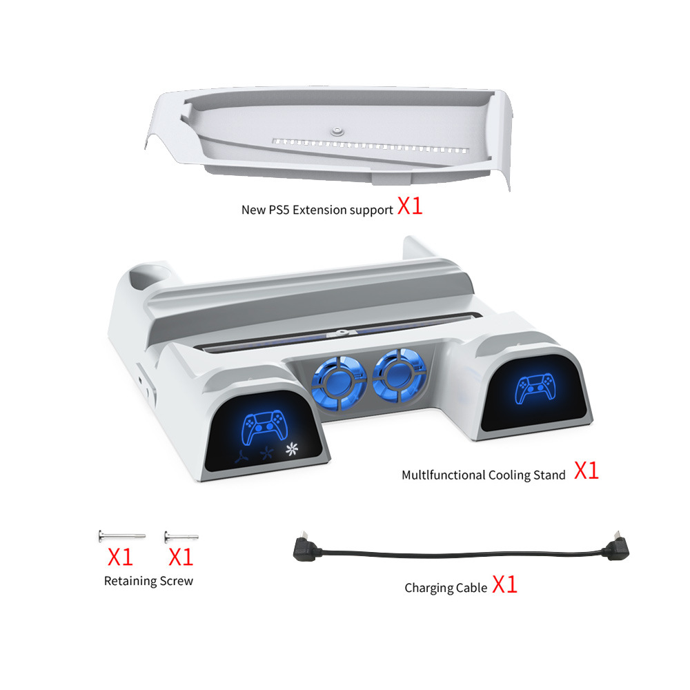PS5 Slim host multifunción disipación de calor base de carga con luz azul PS5 juego mango cargador + Disco de almacenamiento