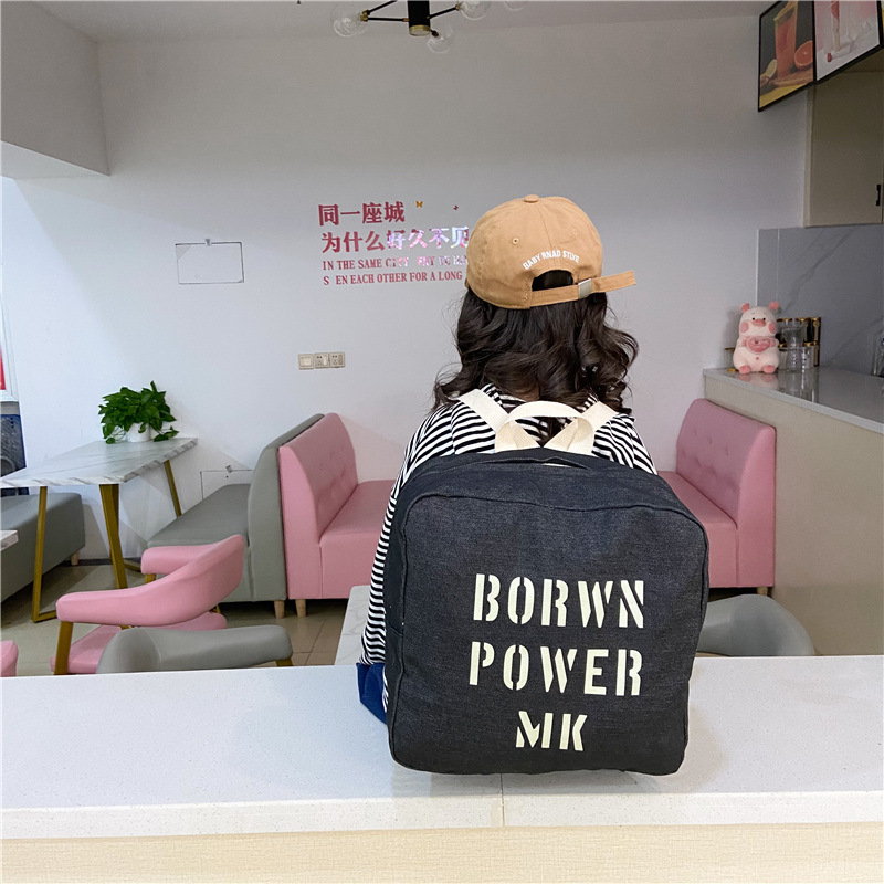 Mochila para niños Denim niños y niñas Mochila pequeña casual con versión moda carta impresión Escuela Primaria estudiante mochila moda