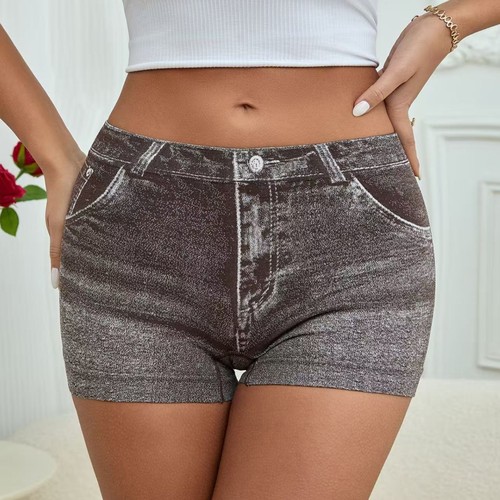 Ladies' Euro Code Seamless Simulation Denim Underwear for Inner and Outer Wear, High Elasticity, Breathable, Mid Waist Flat Hip Pants