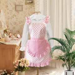 新しい甘いピンクの小さなシェフエプロンセット女の子防汚エプロンピンク水玉模様ケータリング作業エプロン