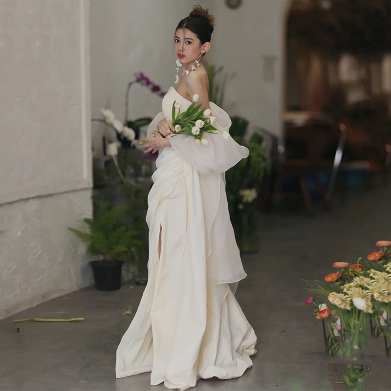 French-Style Strapless Light Wedding Dress 2026 Summer New Forest-Style Satin Mermaid Slimming Gown Factory Supply