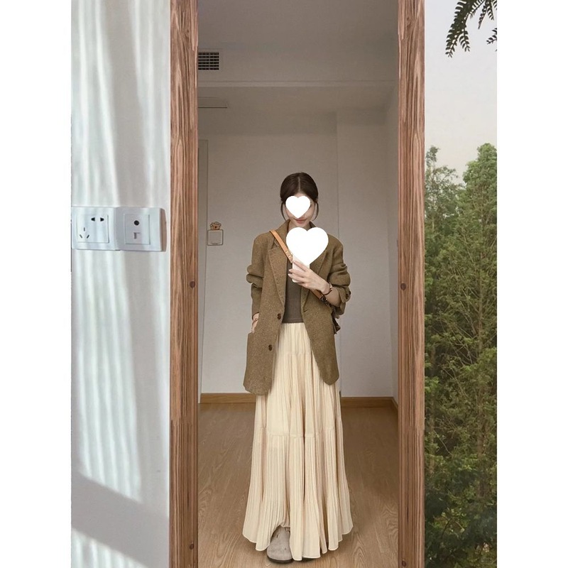 初秋一整套穿搭卡其色西装外套女秋季新款韩系显瘦气质西服上衣女|undefined
