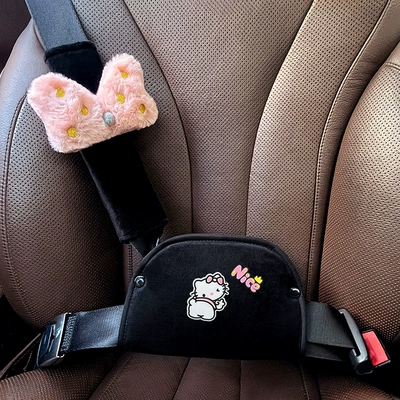 Car Accessories, Seat belt shoulder pad - velvet-shield-gold-dot-bow-velvet-style-universal