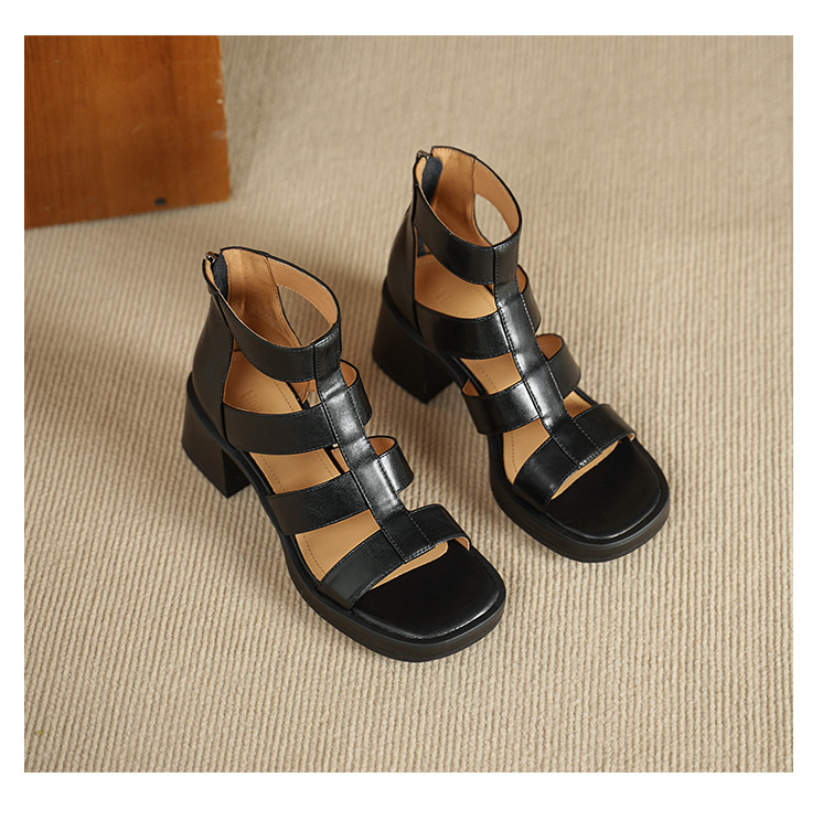 Giày sandal cao gót nữ hở ngón, gót dày 6 cm, phong cách La Mã, dây kéo sau — nâu chi tiết 11
