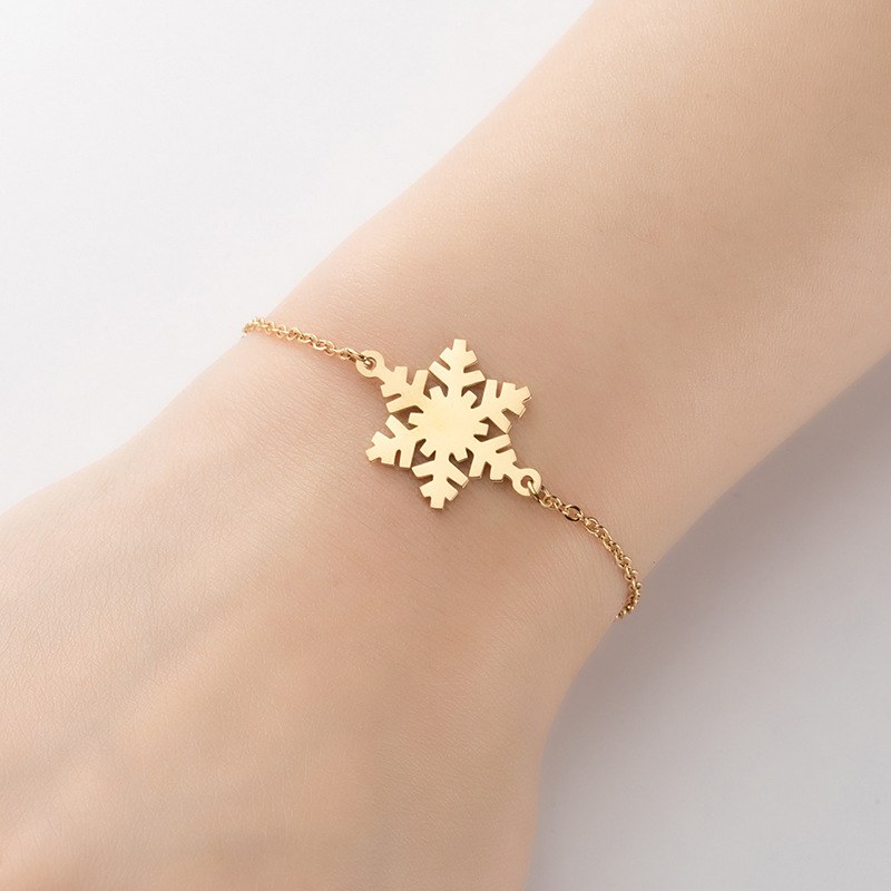 Snowflake Pattern Women'S Gender PVD Coated 18K Gold Real Gold Plated Snowflake 201 Stainless Steel Fashion Waterproof Non Tarnish 201 Stainless Steel Bracelets