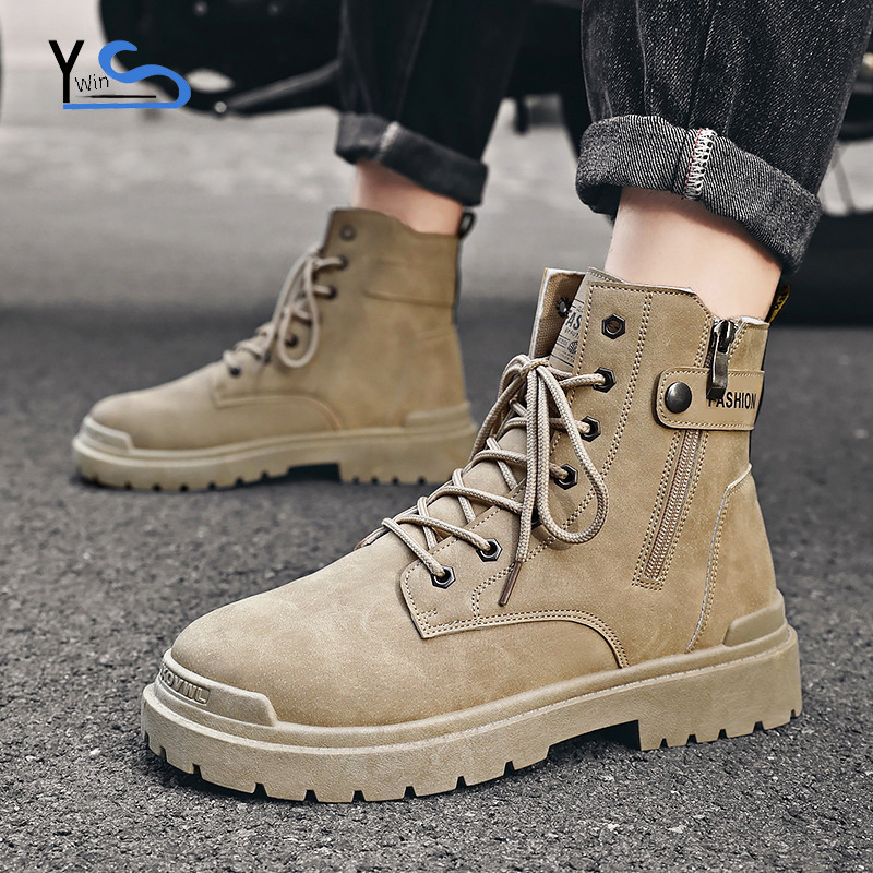 Win-win High-top Martin Boots Men's Heightened Thick-soled British Style All-match Leather Boots Casual Fashion Workwear Boots