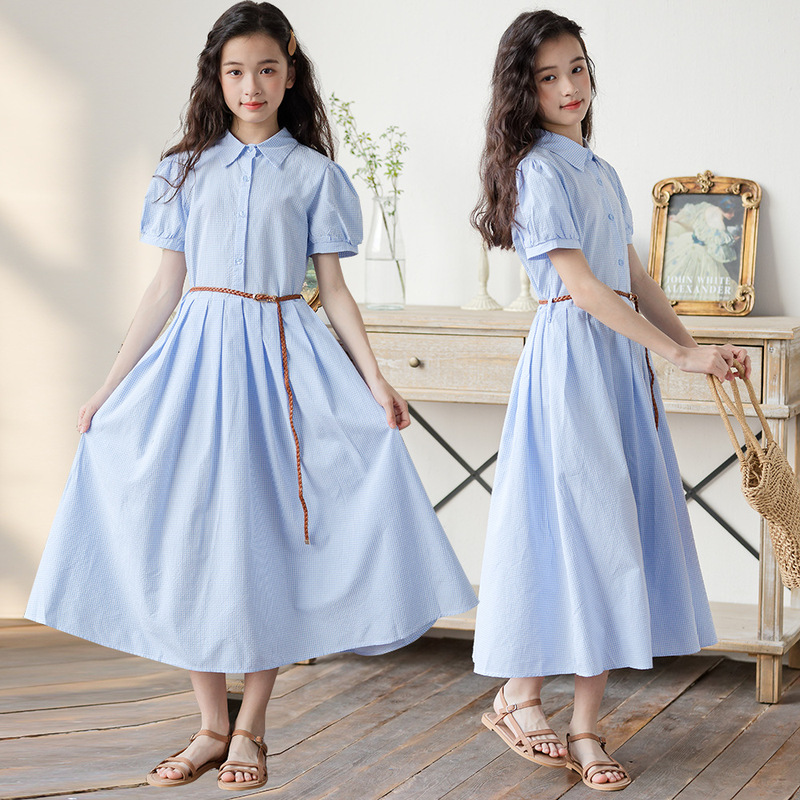 Children and Girls dress Summer Shirt Collar Bubble Sleeve dress Western Style Casual Little Girl Children's Dress Children and Girls dress Summer Shirt Collar Bubble Sleeve dress Western Style Casual Little Girl Children's Dress