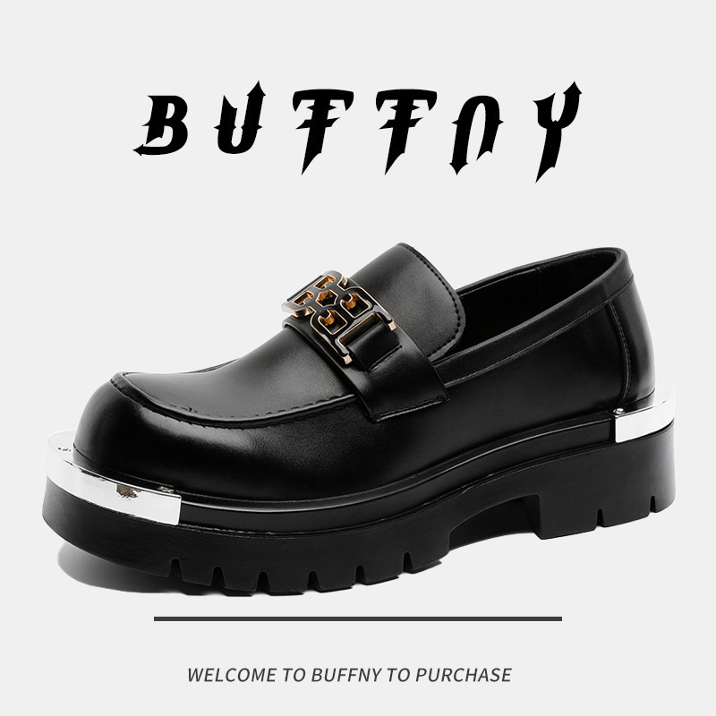 英伦风厚底增高皮鞋潮男圆头德比鞋小众设计高街风休闲一脚蹬男鞋