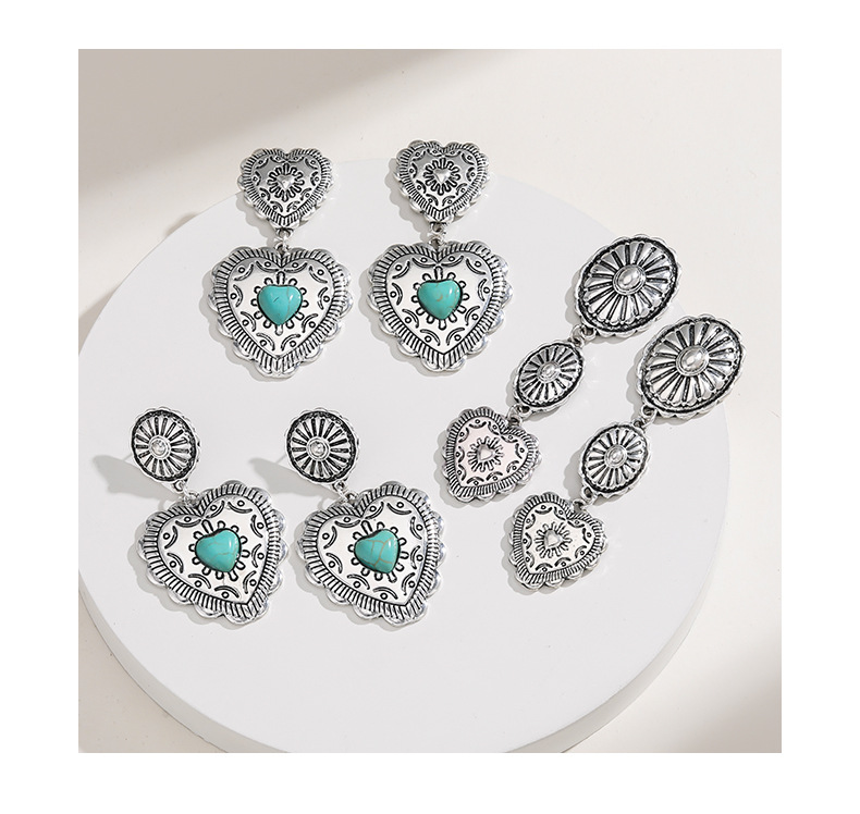 Drop Earrings Classification 1 Pair Quantity Street Occasion 1 Pair Retro Heart Shape Inlay Zinc Alloy Turquoise Drop Earrings