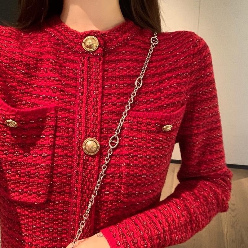 小香风惊艳红色女款连衣裙秋冬订婚礼服新娘回门敬酒装本命年|undefined