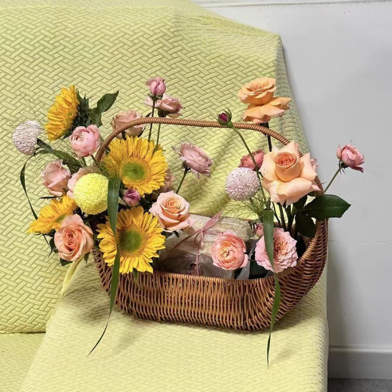 Confinement gift, egg, fruit and flower basket, hand-woven flower basket, rattan basket, flower arrangement basket