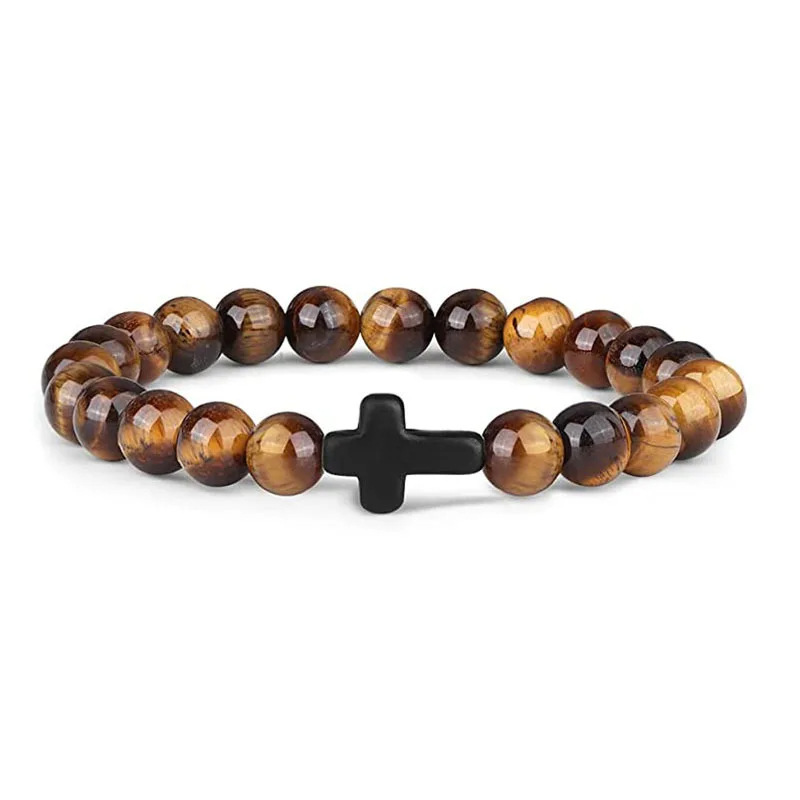 Bracelet En Perles Pour Homme En Œil De Tigre Et Obsidienne_voghion.com