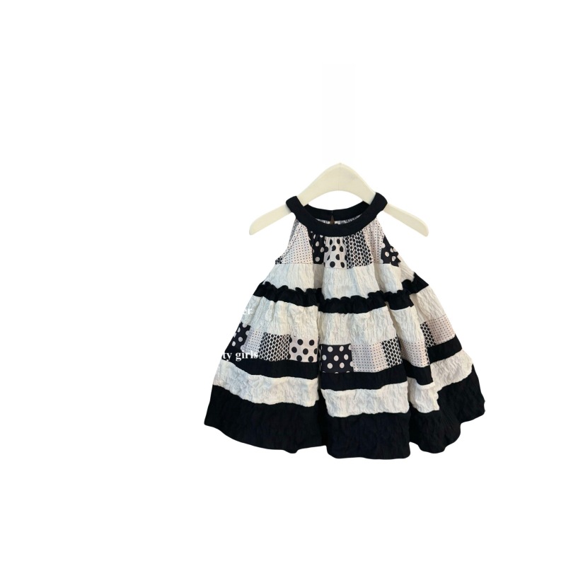 Falda de tirantes para niñas 2025 verano para niñas de moda con lunares a juego de colores, falda de chaleco con cuello halter, vestido de niños de estilo occidental