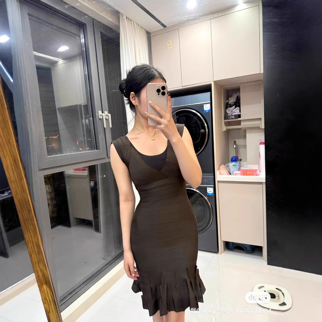 Bandagedress Cross-Border Deep V-Neck Sleeveless Knitted Slim-Fit Fishtail Bandage Dress for Women, Elegant and Suitable for Work