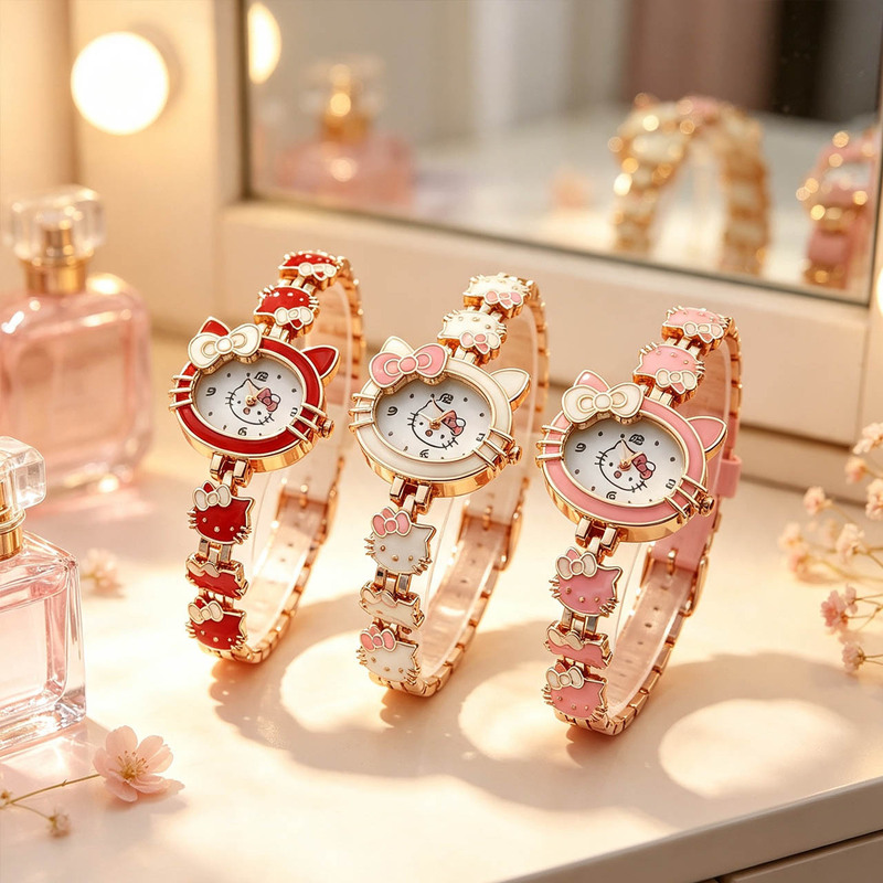 2026 new student cartoon watch, cute little cat design, jelly bracelet watch, digital display, simple and fashionable
