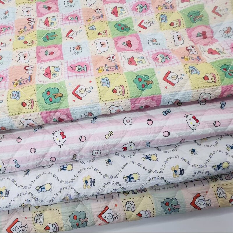 Spring Yarn Digital Print Crinkled Fresh Style Quilted Cotton 3.5 Grid Fabric for Bags, Clothing, and Stationery Spring Yarn Digital Print Crinkled Fresh Style Quilted Cotton 3.5 Grid Fabric for Bags, Clothing, and Stationery