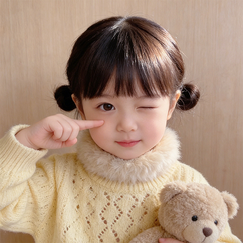 Children's Wig for Girls, Short Hair, Realistic Full Head Wig, Cute Baby Double Bun Hairstyle, Photo Shoot Wig, in Stock