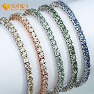 [Cross-Border Hot Style] 3mm Colorful Tennis Chain Girls Bracelet High-End 925 Silver Jewelry Moissanite Bracelet