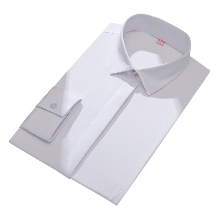 Camisa de negocios de manga larga, color liso, elástica, corte ajustado, ropa de trabajo blanca, ropa formal, ropa profesional, camisa elegante de fibra de bambú para mujer. image 1