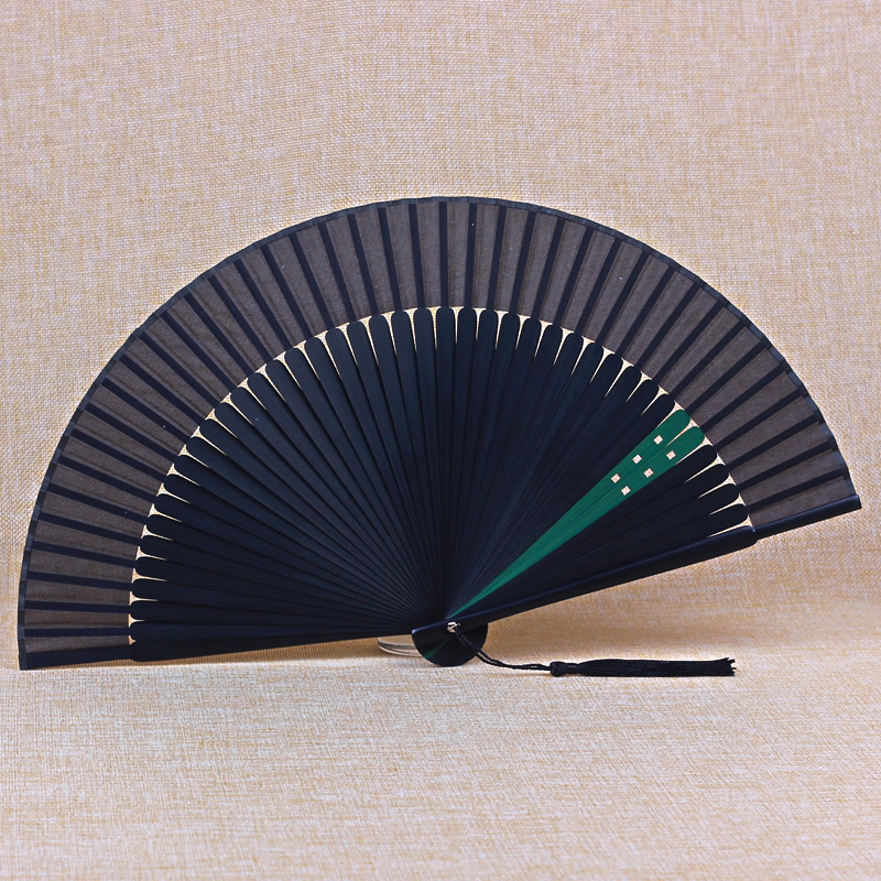 21cm clásico clip de color gran fila ventilador estilo chino hueco color clip Cabeza Verde invierno bambú japonés antiguo estilo plegable ventilador