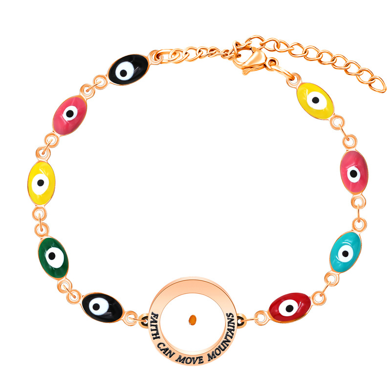 Amazon Explosive Oil Dropping Vintage Color Eye Chain Bracelet Stainless Steel Mustard Seed Religious Belief Bracelet in stock